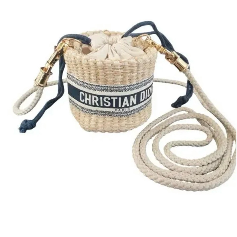 Christian Dior GWP Raffia and Blue Woven Bucket Bag